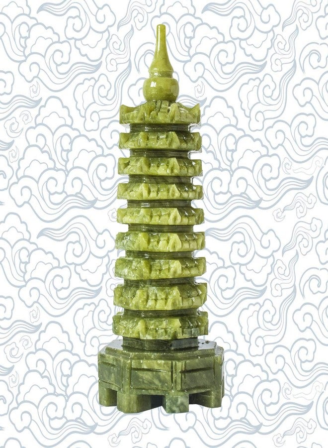 Addune Green Natural Jade Nine-Storey Wenchang Tower Pagoda Statue Fengshui Handmade Figure Hand Carved Collection Arts Home Decor Ornaments - Image 2
